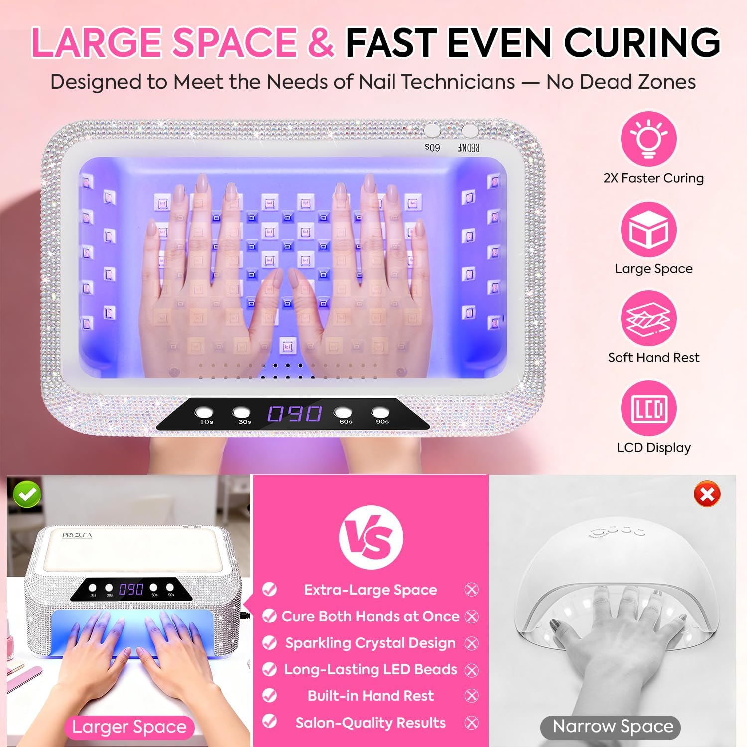 UV LED Nail Lamp, 120W UV Light for Gel Nails with 108 Beads, Fast Curing Professional Nail Dryer for Gel Polish, Two-Hand Design, Padded Wrist Rest, Sensor, 4 Timers for Fingernails & Toenails