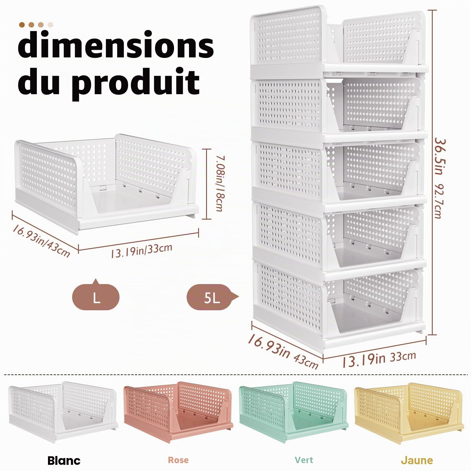 SNSLXH Lot de 8 boîtes de rangement empilables pour placard, multifonctionnelles et pliables pour salle de bain, cuisine, buanderie, armoire, rangement peu encombrant, blanc