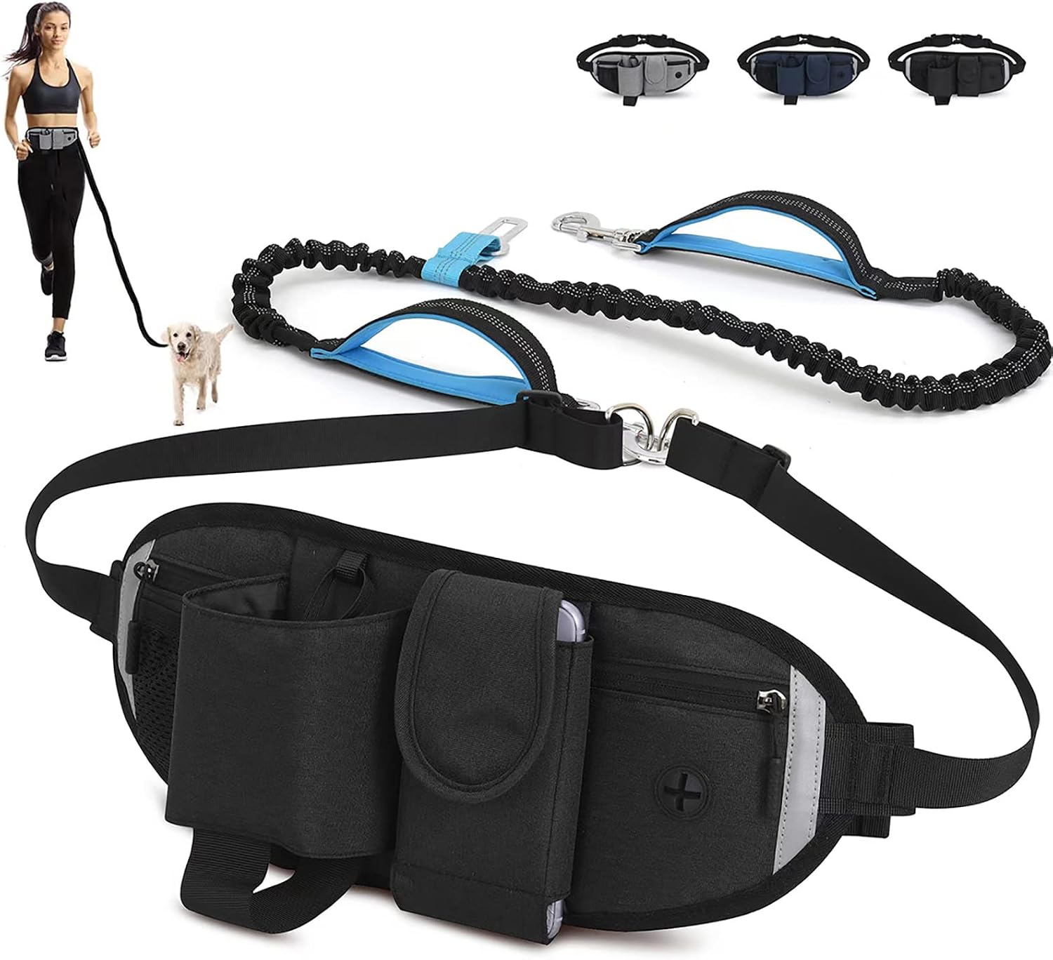 Youyis Hands Free Dog Leash,Retractable Bungee Leash with Seatbelt Buckle and Dual Padded Handless,Dog Walking and Training Belt for…