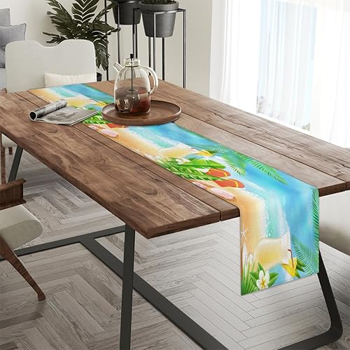 Miniatura 3 de Table Runner Summer Beach Holiday, Rustic Linen Table Cloth, Kitchen Dining Table Decoration for Home Party Decor 13 x 48 Inches
