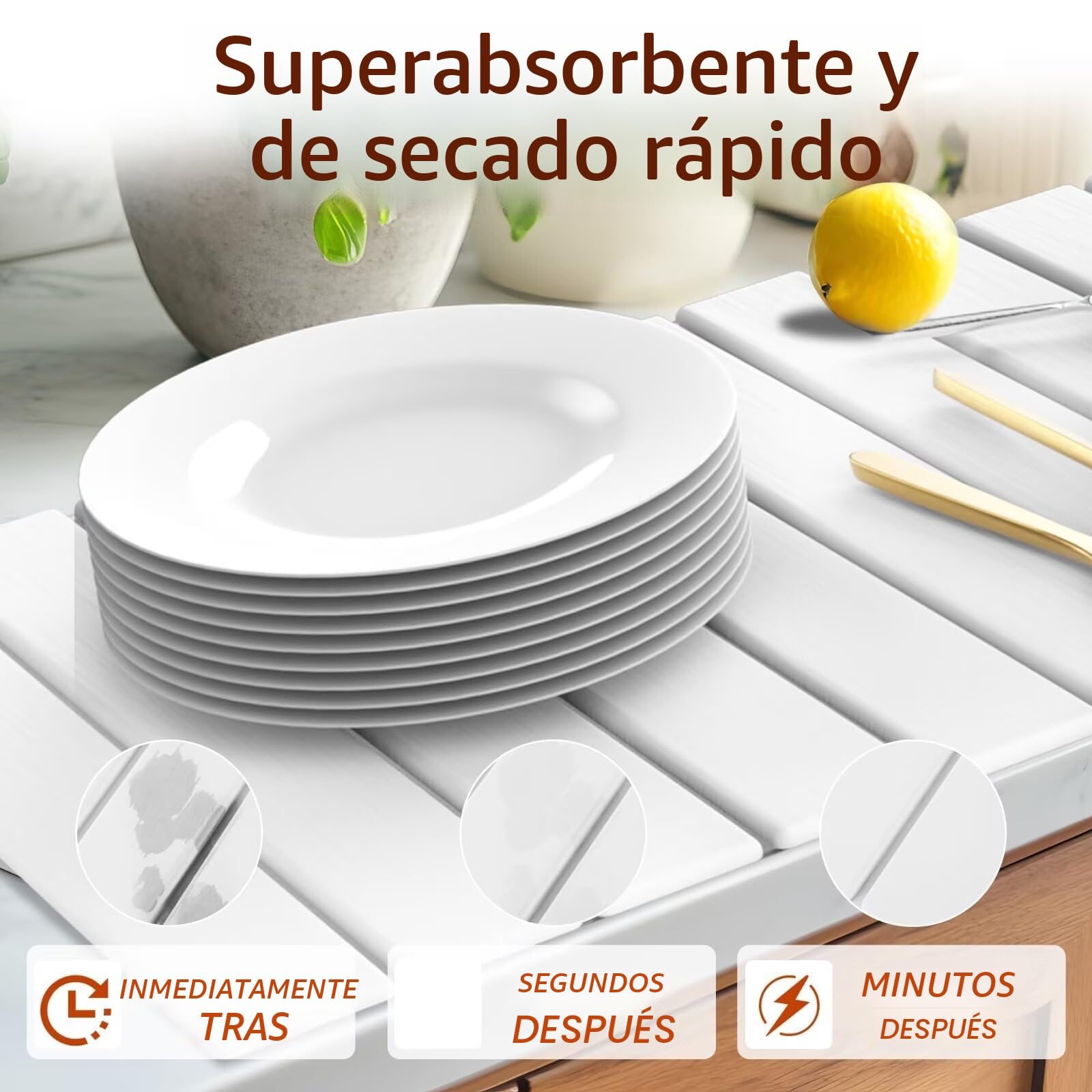 Tapete de piedra de secado para encimera de cocina, tapete antideslizante de tierra de diatomeas plegable rápido para encimera de cocina, baño y ducha. (blanco)