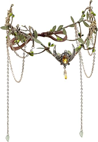 MOSTORY Woodland Elf Crown for Women - Medieval Elf Headpiece with Tassel for Renaissance Renfaire Fae Cosplay Viking Outfit