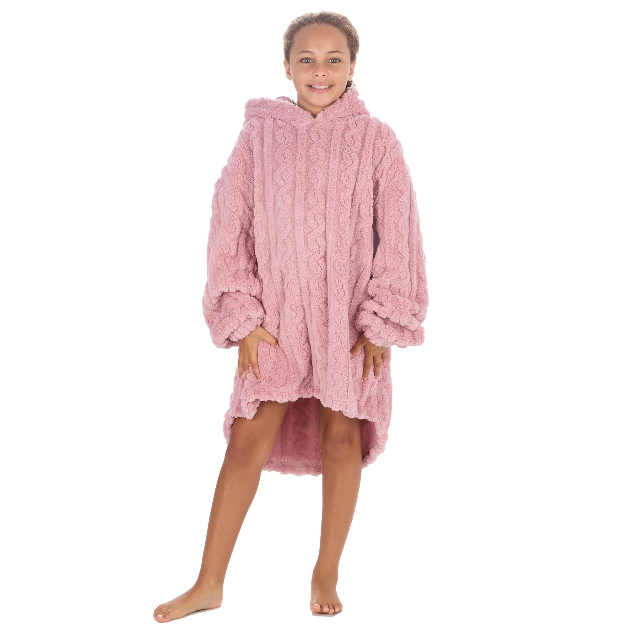 Undercover Kids - Pink Kids Sherpa Cable Oversized Hoodie 18C864 Blush Pink