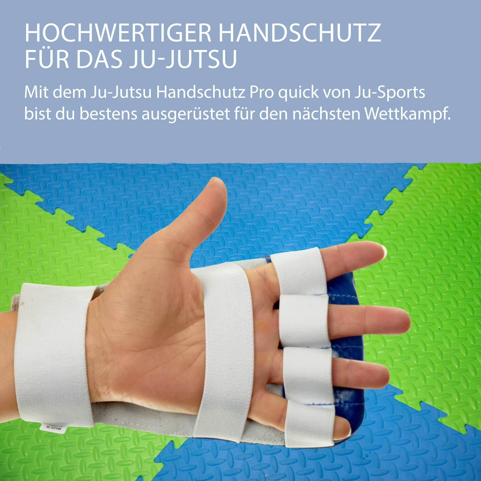 Ju-Sports Handschutz Ju Jutsu Pro Quick - blau, PU & Leder I Hochwertiger Wettkampf Handschoner für Kampfsport mit Elastikschlaufe I Für Damen, Herren, Jugendliche & Kinder I Größe S