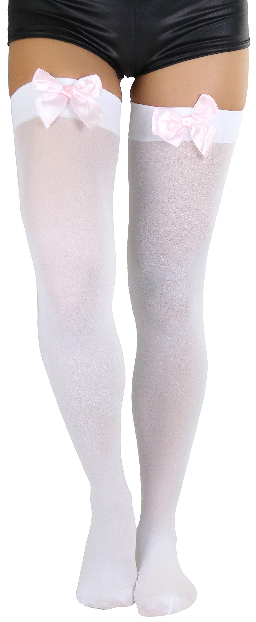ToBeInStyle Women’s Opaque Long Thigh High Stockings w/Decorative Front Satin Bow