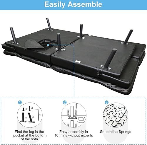 Miniatura 6 de Opoiar Sofá cama futón de piel sintética, sofá cama convertible moderno, sofá biplaza, sofá futón negro, sofá cama de espuma viscoelástica con