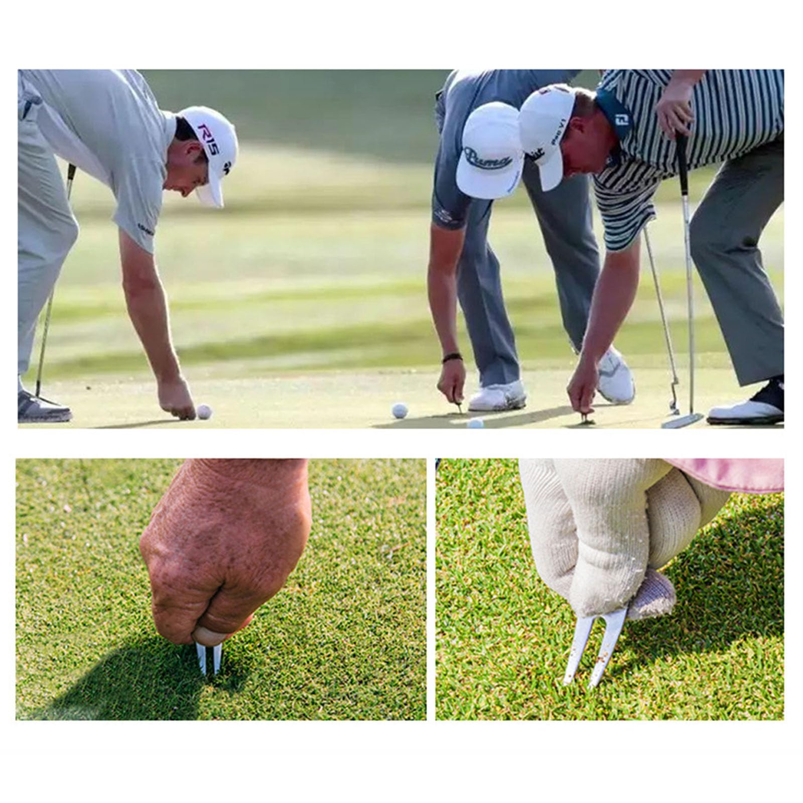CHENZILIN 2Pcs Golfs Green Fork Tool Pitches Grooves Cleaner Zincs Alloy Ball Marker Divot Repair Tool Putting Green Fork Enduring