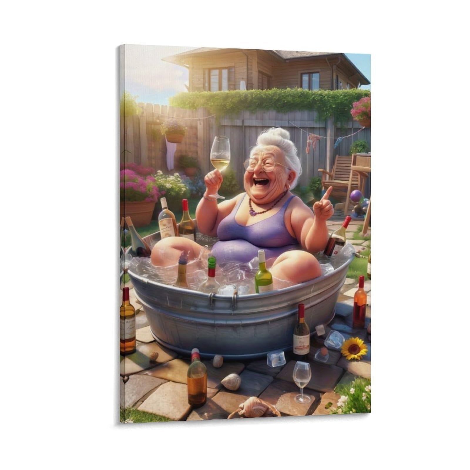 DHBANEIOK Elderly Woman Bathing Poster Artwork Canvas Prints Picture Modern Wall Art Picture Wall Hanging for Bedroom Living Room Decor 20x30inch(50x75cm)