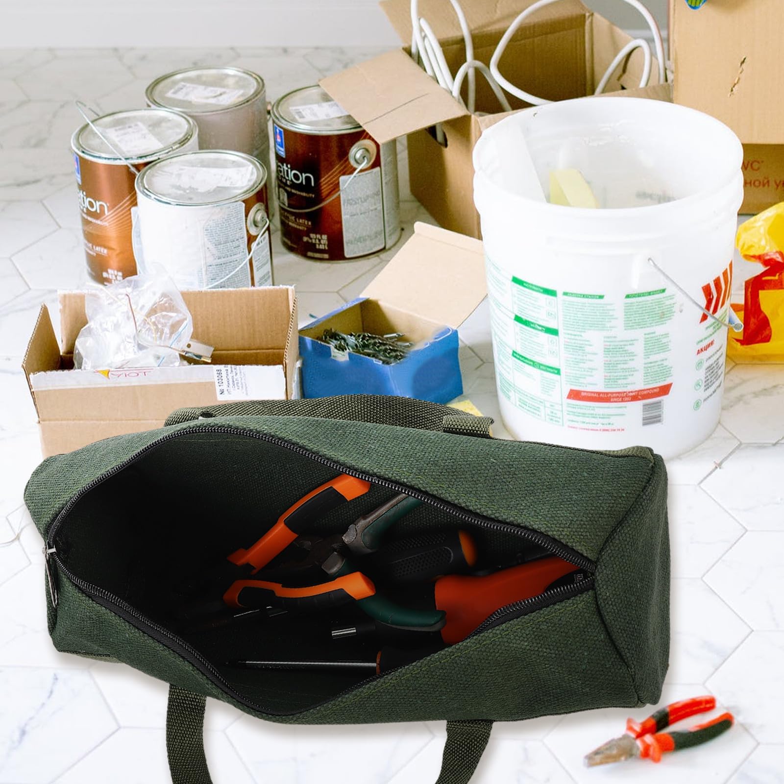 Generico Bolsa Gree de Lona para herramientas con Bolsa multifunción portátil con Cremallera per reparación y almacenamiento per Heyman e Outdoor Uso