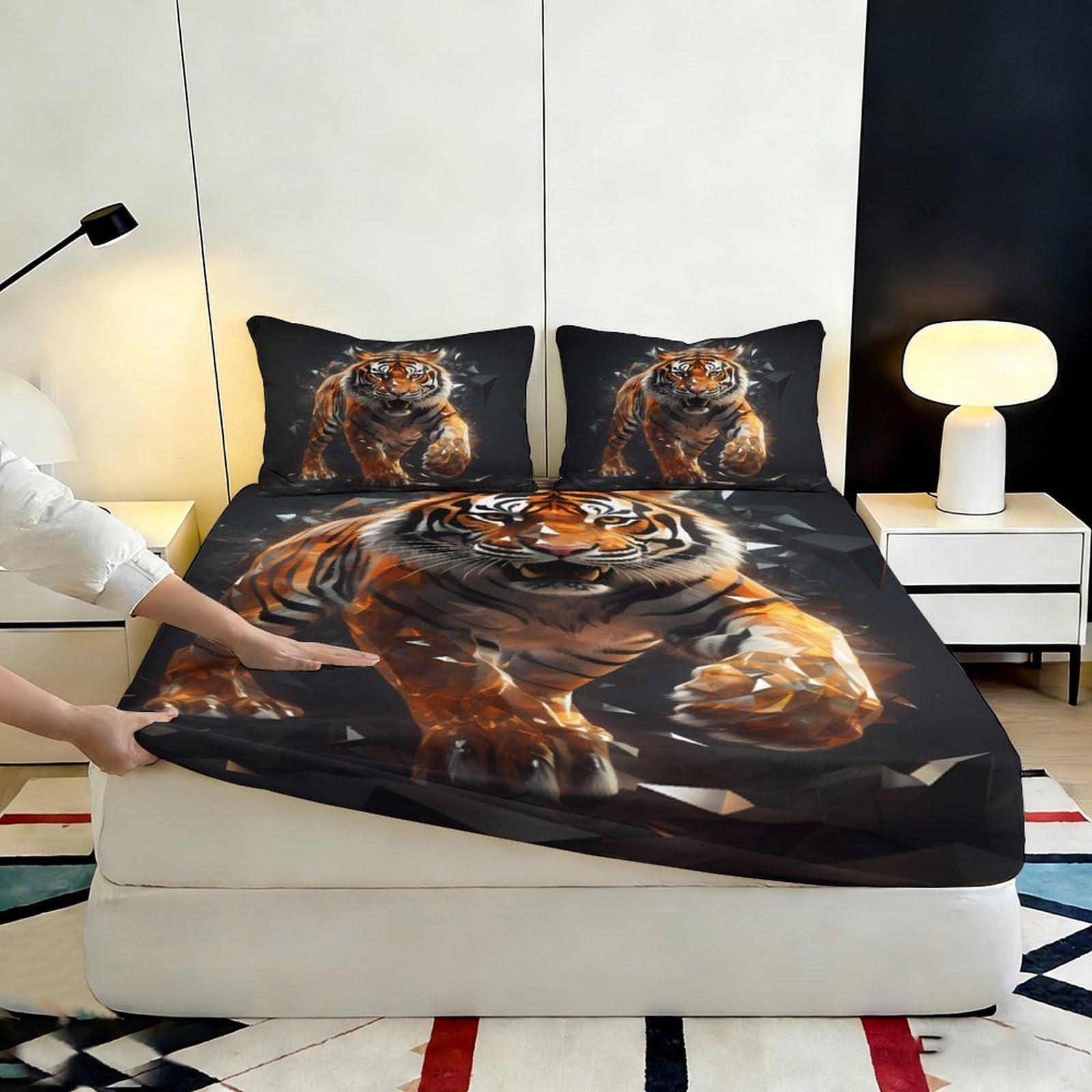 Lenzuolo con angoli con stampa 3D, motivo: tigre, in microfibra, antiscivolo, per casa