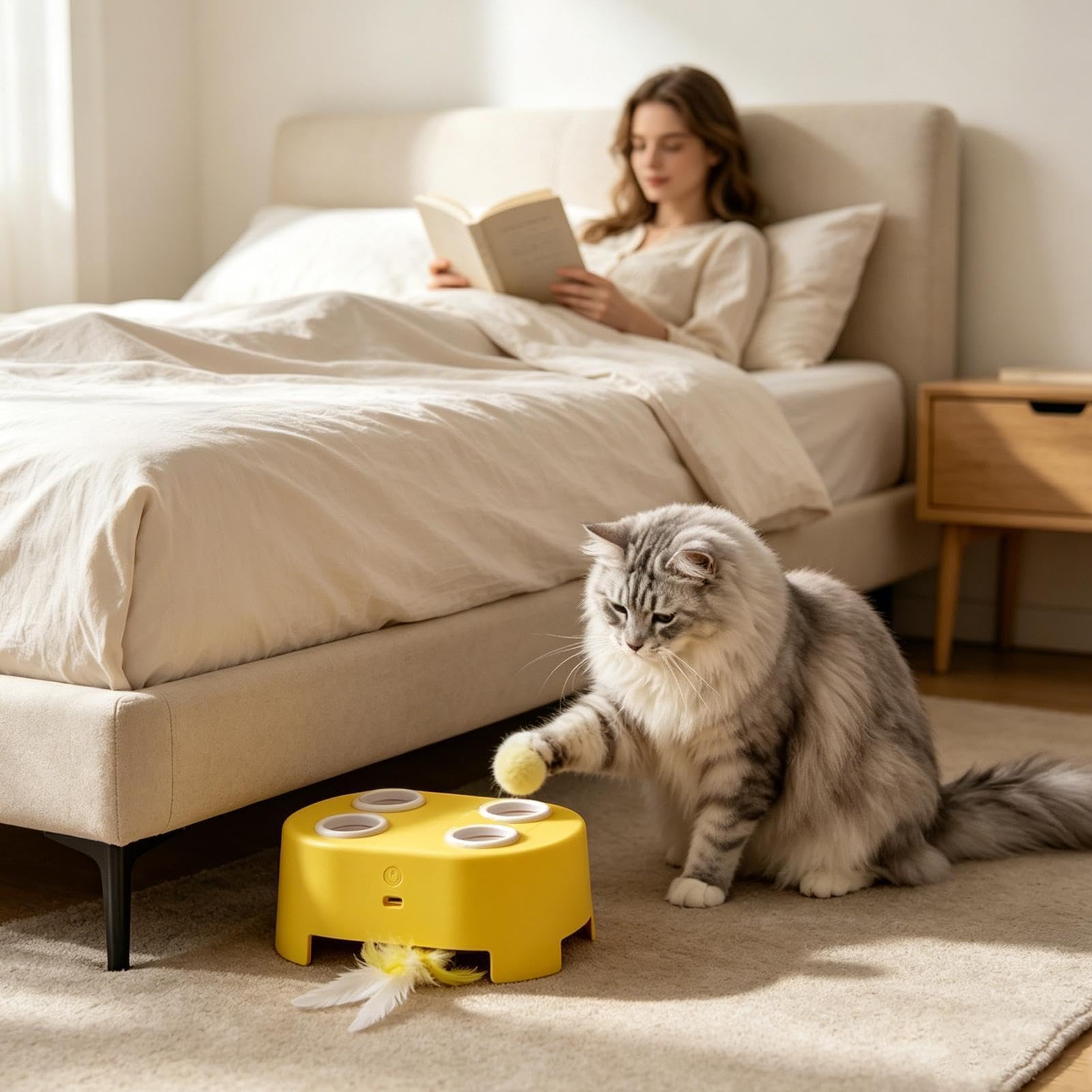 Automatyczna Kocia Zabawka Automatyczna Gra Obrotowa z Piórami dla Zwierząt | Kocia Karuzela Interaktywna Zabawka Wewnątrz i na Zewnątrz Rozrywka Redukcja Stresu Dom Salon Sypialnia