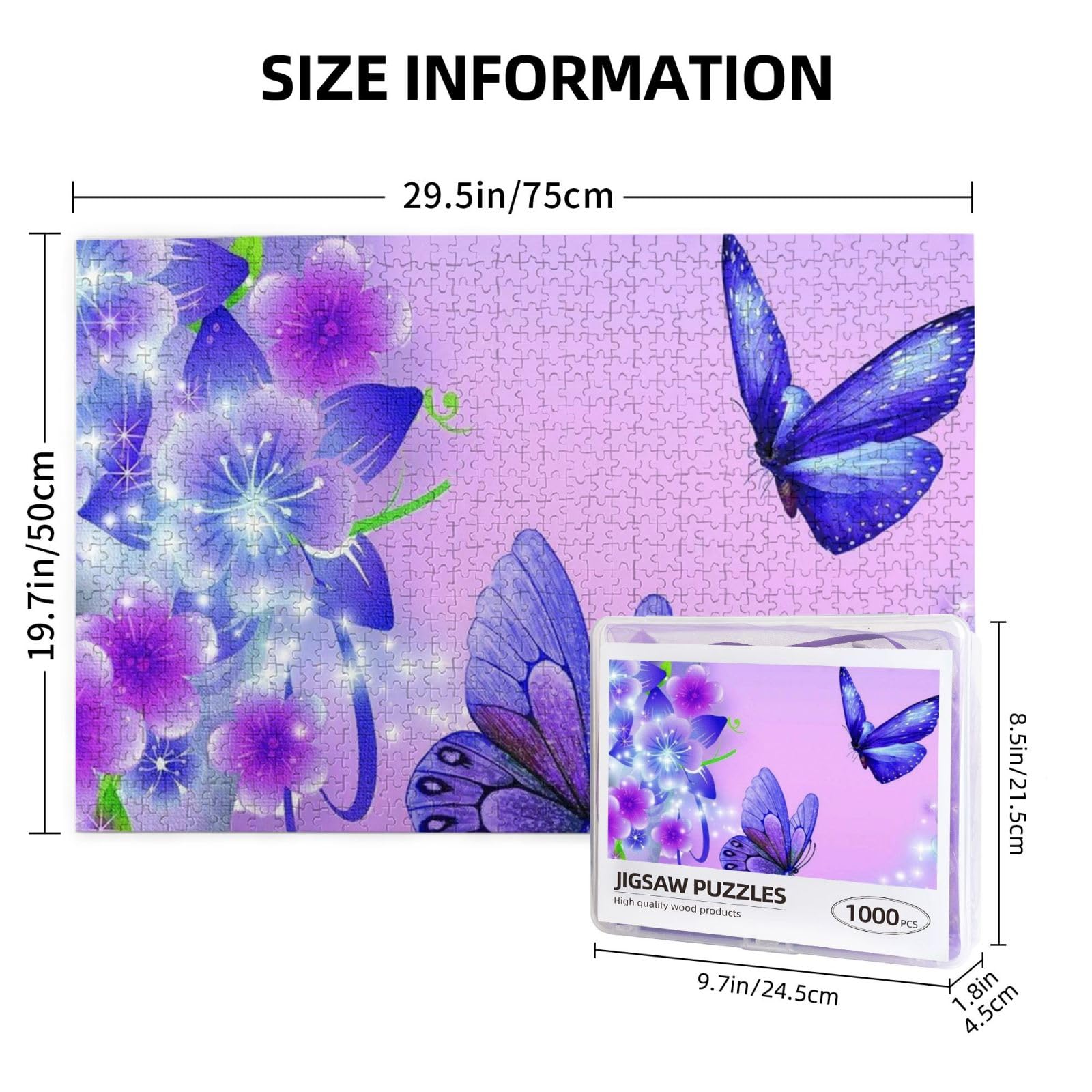 1000 Piece Wooden Puzzle - Lilac & Purple Butterflies Challenging Jigsaw For Adults