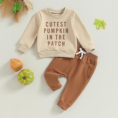 Miniatura 2 de Amnnchya Conjunto de 2 piezas de otoño para niños y niñas, con estampado de letras, sudadera de manga larga con estampado de pavo, juego