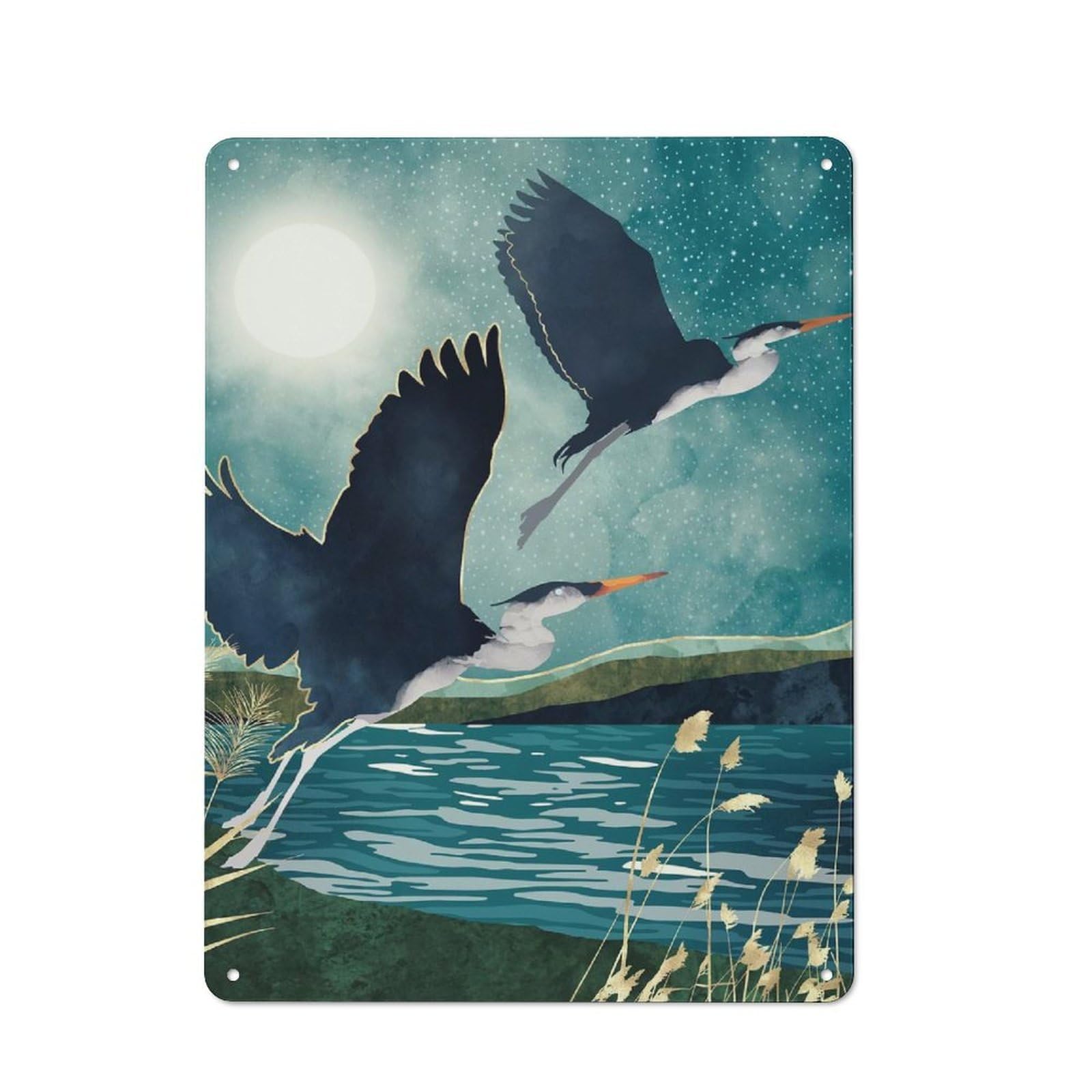 Junmoney Style-20 Evening Heron Vintage Metal Wall Sign 40X30cm For Garage Wall, Suited To Garage Decor Collectors