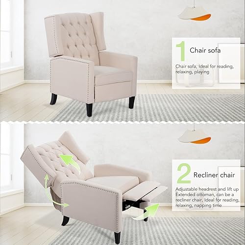 Miniatura 10 de Sillas reclinables para adultos, sofá reclinable ajustable con respaldo de ala con reposapiés extendido, sillas reclinables modernas de tela, sillas