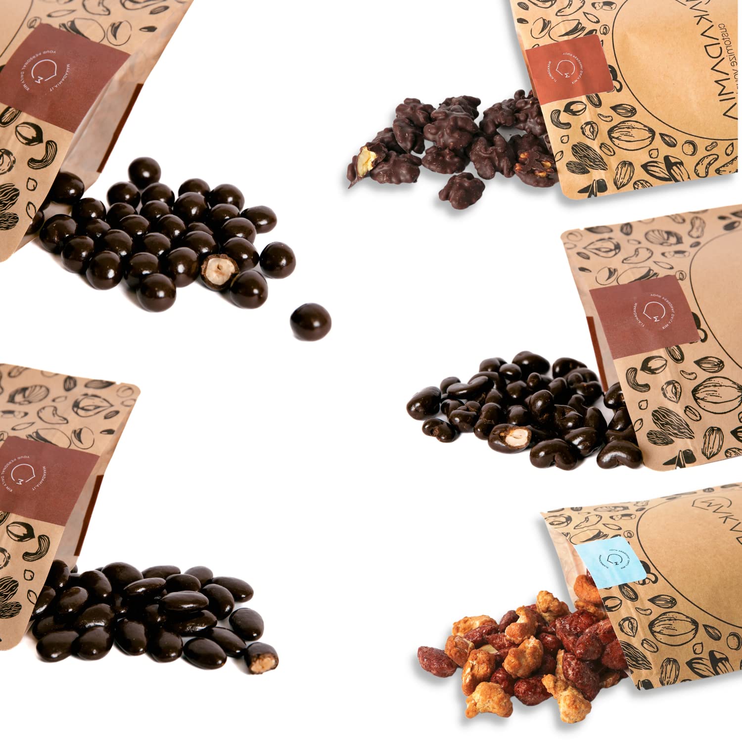 Makadamia - Bundle Ricoperti 400g - Mandorle Ricoperte, Nocciole Ricoperte, Noci Ricoperte, Anacardi Ricoperti da 400g e 2 Arachidi Pralinati al miele 100g