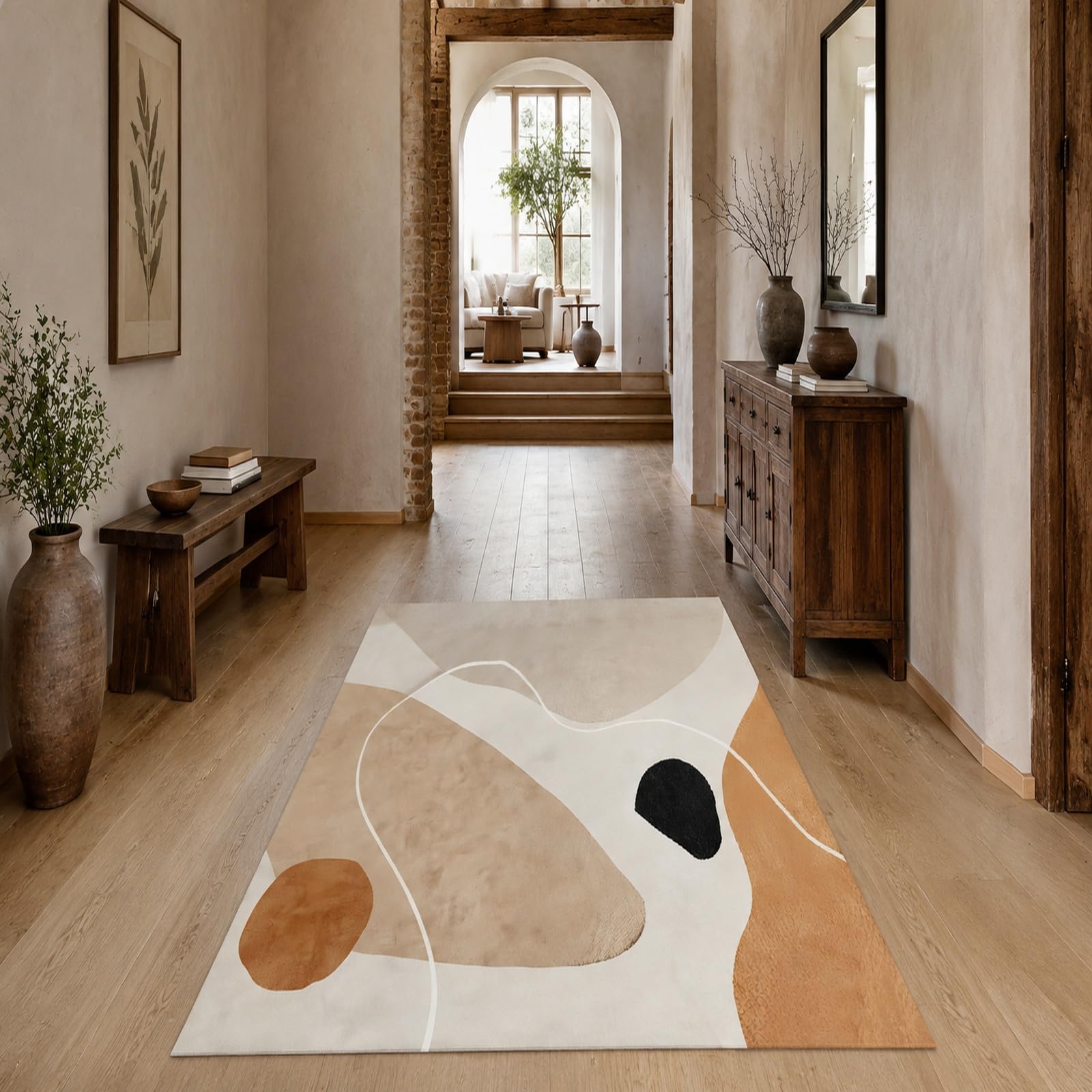 Tapis de salon abstrait beige et taupe grand format 200x300 cm