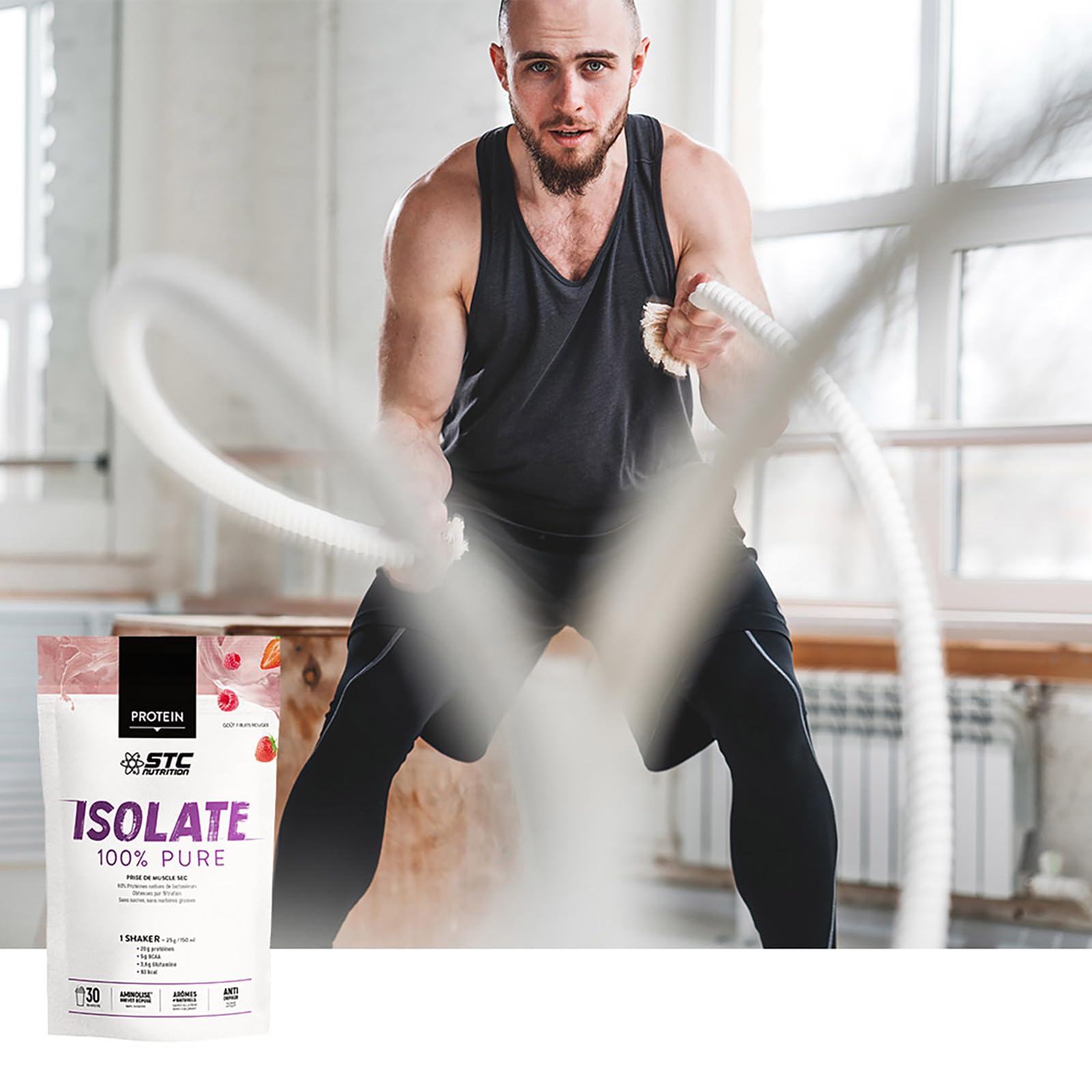 STC NUTRITION – Isolate 100% Pure – Spécial Prise de Muscle Sec et Sèche – Protéine Isolat Lactosérum – Brevet Aminolise 100% Digeste - Sans Colorant Gluten – Goût Fruits Rouges – 30 Shakers – 750g