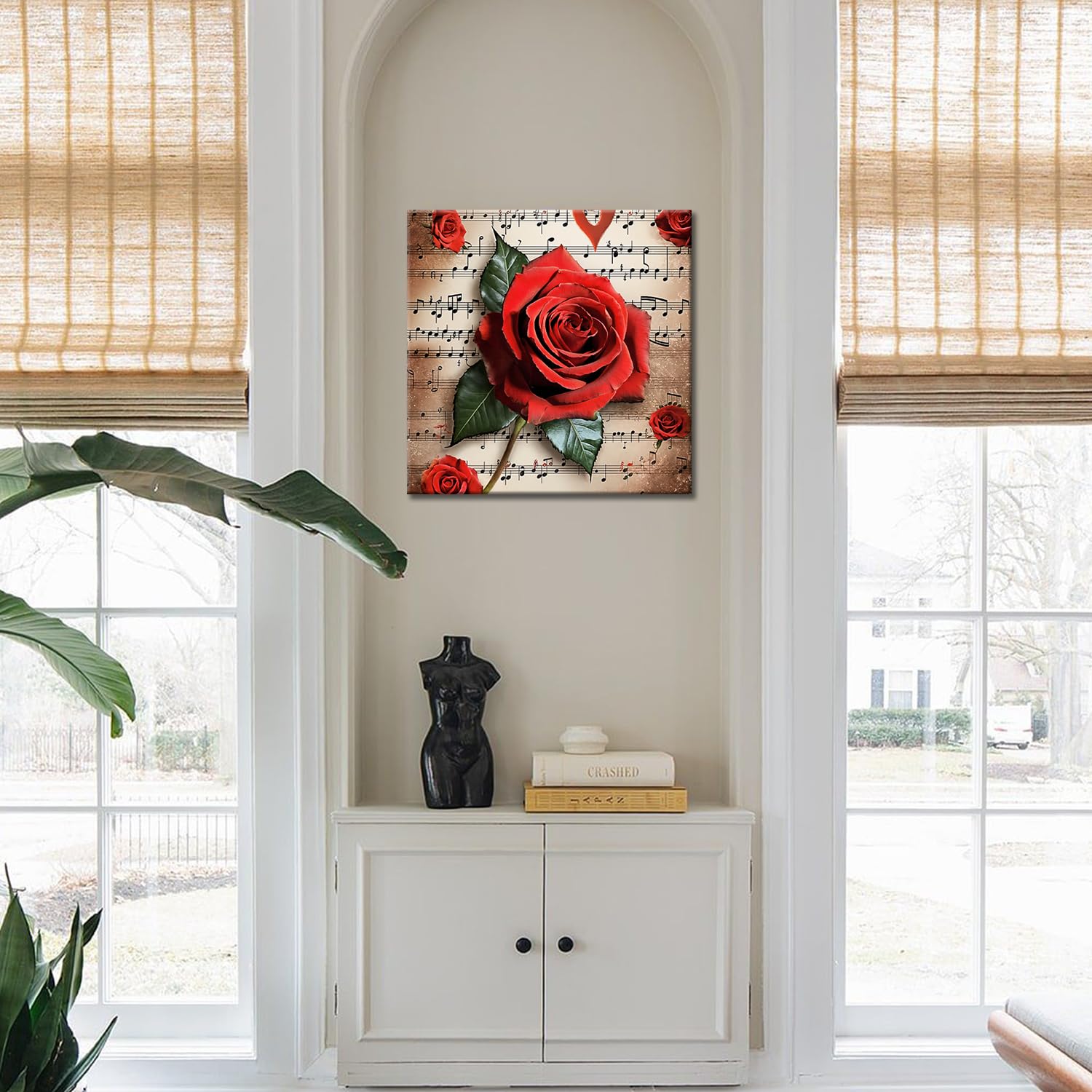 Amazon.com: GLOKAKA Red Rose Wall Art Vintage Music Score and Rose
