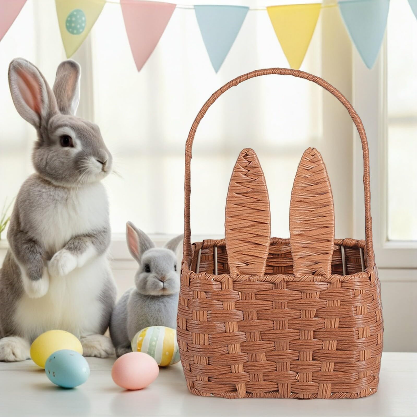 SUPVOX Cestino da Picnic Portatile in Materiale Intrecciato Resistente Manico Ergonomico, Contenitore Portaoggetti e Organizer per Alimenti, per Gite All’aperto e Uso Domestico