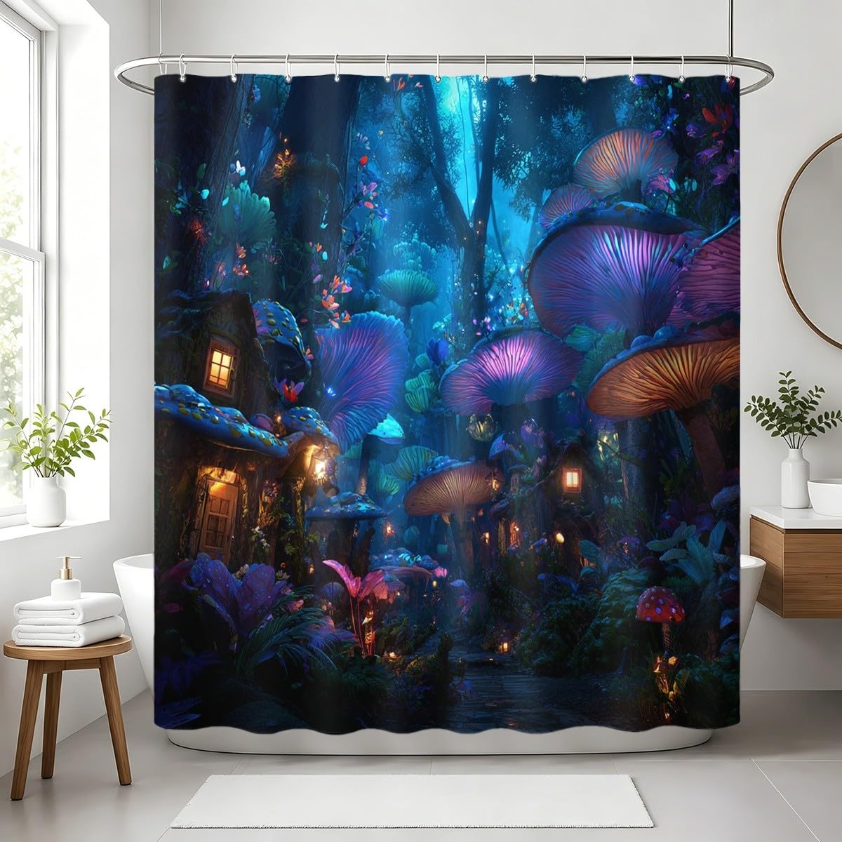 Blu Viola Tenda da Doccia 240x200 cm Poliestere Antimuffa e Lavabile