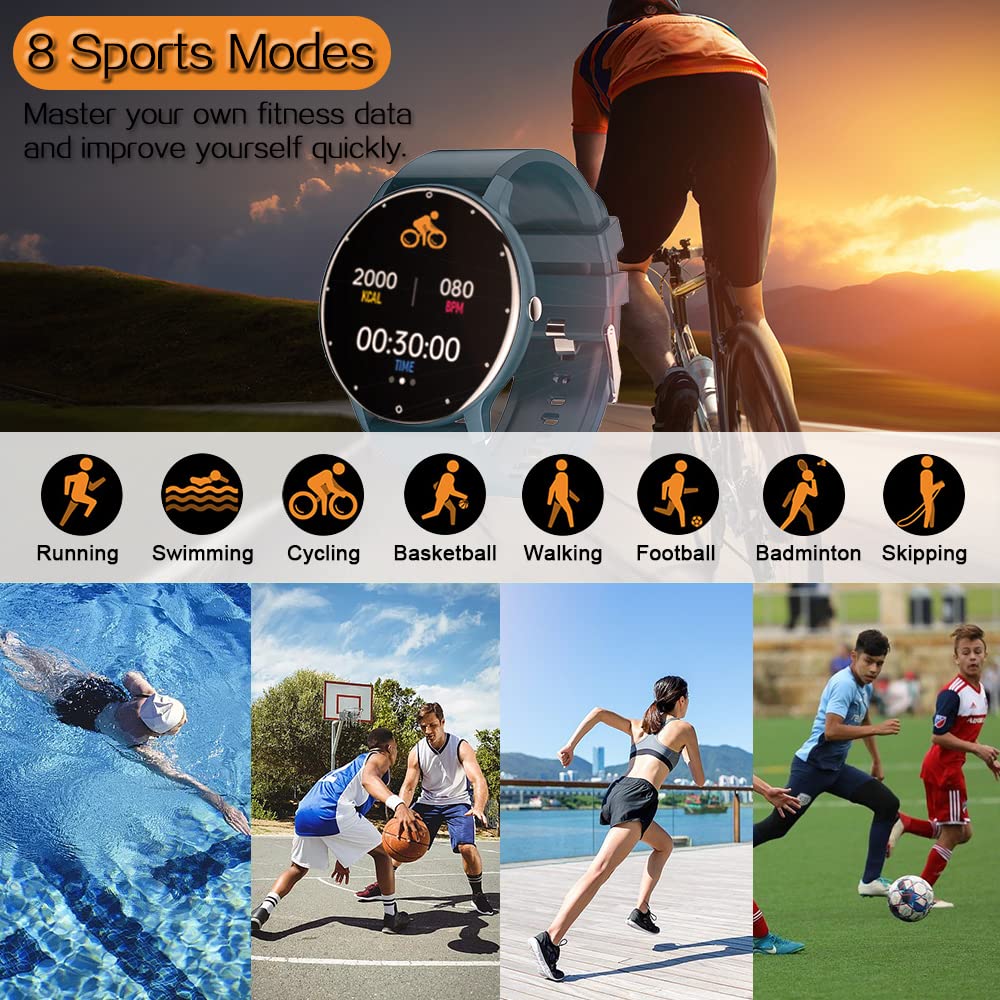 0,8 cm Ultra Delgado Reloj Inteligente Rastreador Fitness Podómetro con Funciones Monitoreo Frecuencia Cardíaca, Presión Arterial, Oxígeno Sangre y Sueño, Notificación Push Mensajes