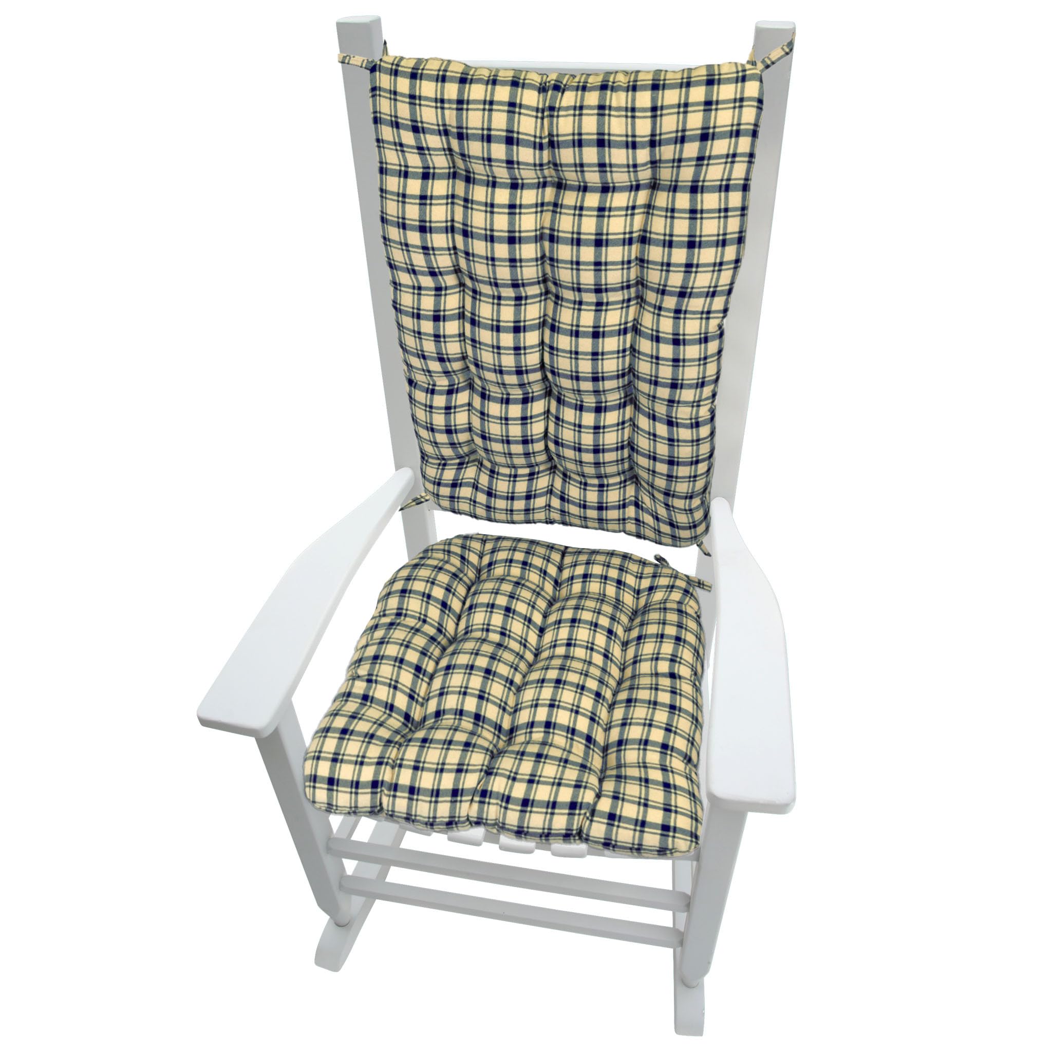 Barnett Home Decor Montgomery Blue Beige Rocking Chair Cushions - Size Extra-Large Jumbo - Latex Foam Filled Seat Pad 19 x 19 and Back Rest Cushion 23 x 18 - Machine Washable (Blue Plaid XL)