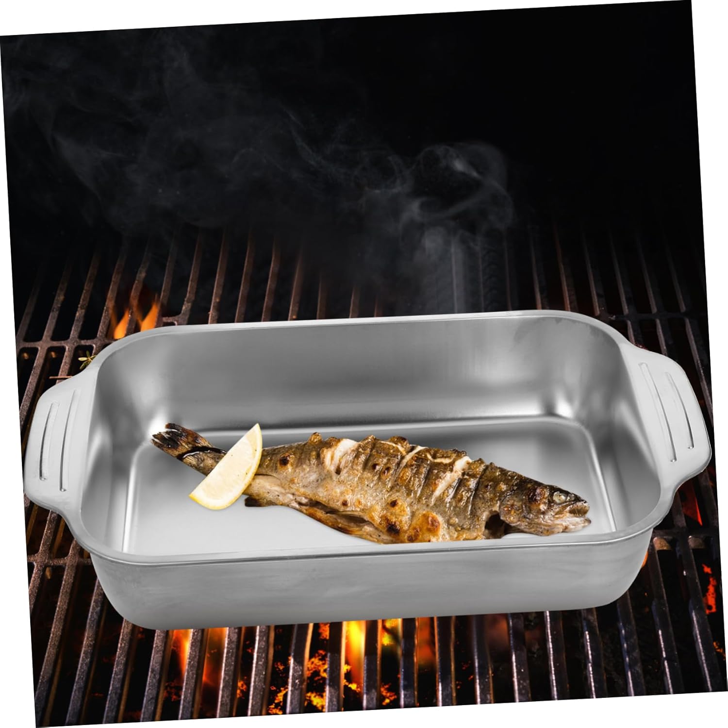 Deep Baking Tray with Lid Roasting Pan Stainless Steel Roast Pan Seafood Serving Tray