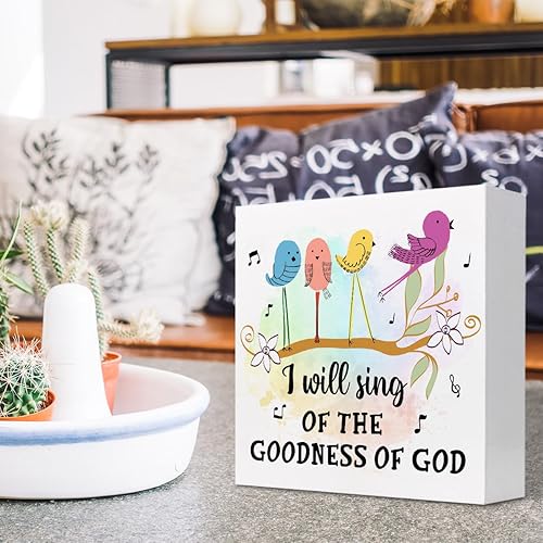 Miniatura 5 de Letrero de madera con versículo bíblico, decoración de escritorio con texto en inglés "I will Sing of the Goodness of Gods" (I will Sing of the