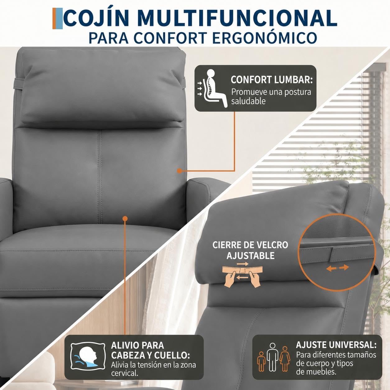 GarveeHome Sillón Relax Reclinable Eléctrico con Masaje y Calor | Respaldo alto ergonómico, Tapizado en piel sintética PU, Asiento acolchado, soporte lumbar, Puerto USB y bolsillos laterales