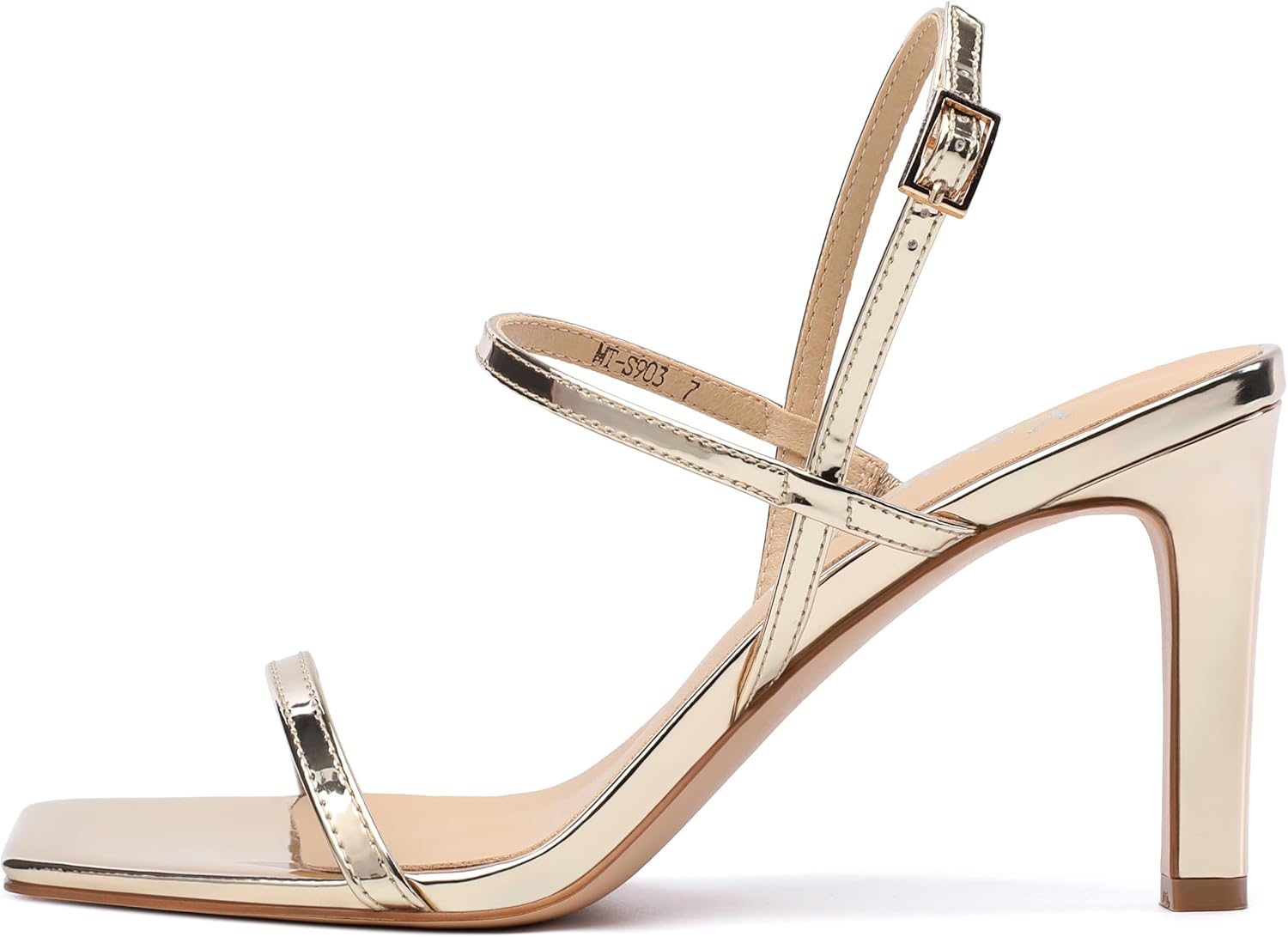 Women's High Heels Sandals, Slingback Heels Square Toe Shoes for Womens Gold Patent Size 7 - Image 2