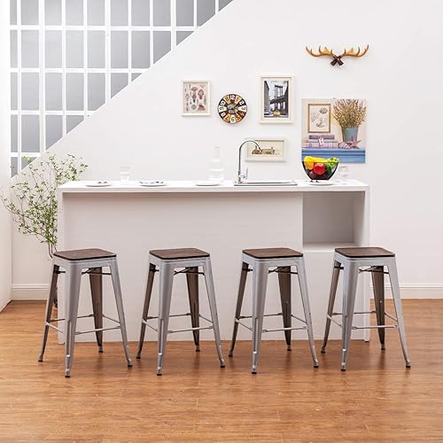 Miniatura 36 de Tongli Juego de 4 taburetes de bar de 24 pulgadas, apilables, de altura de mostrador, taburetes de bar de metal sin espalda, taburetes de mostrador