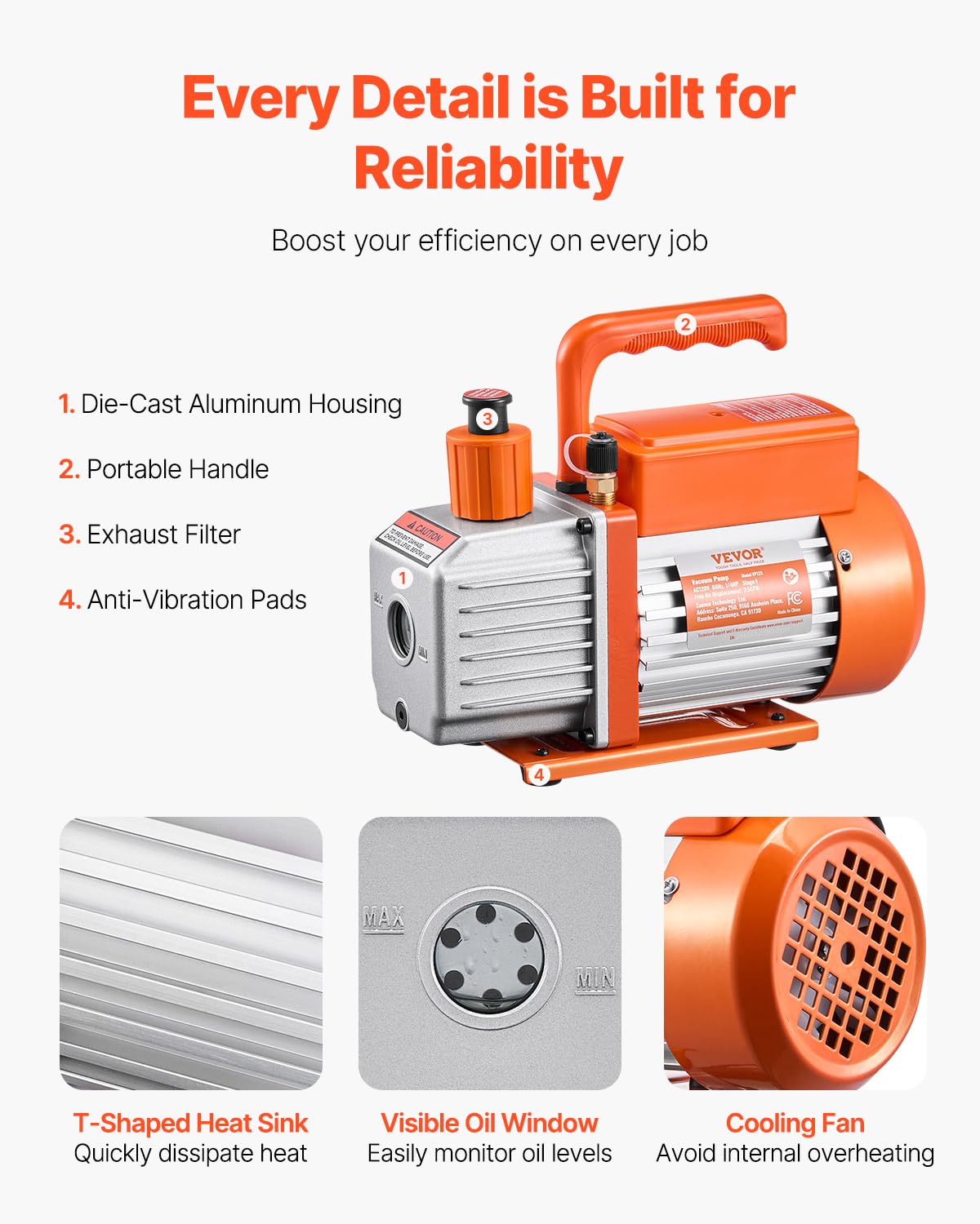 VEVOR Pompa per Vuoto e Manometro AC 1,65 L/s, ad Aria HVAC a Palette Rotanti Monostadio, Kit Manometro per Collettore Refrigerante A/C, con Tubi, Refrigeranti R134a R12 R22 R502a R410A R404 R407C