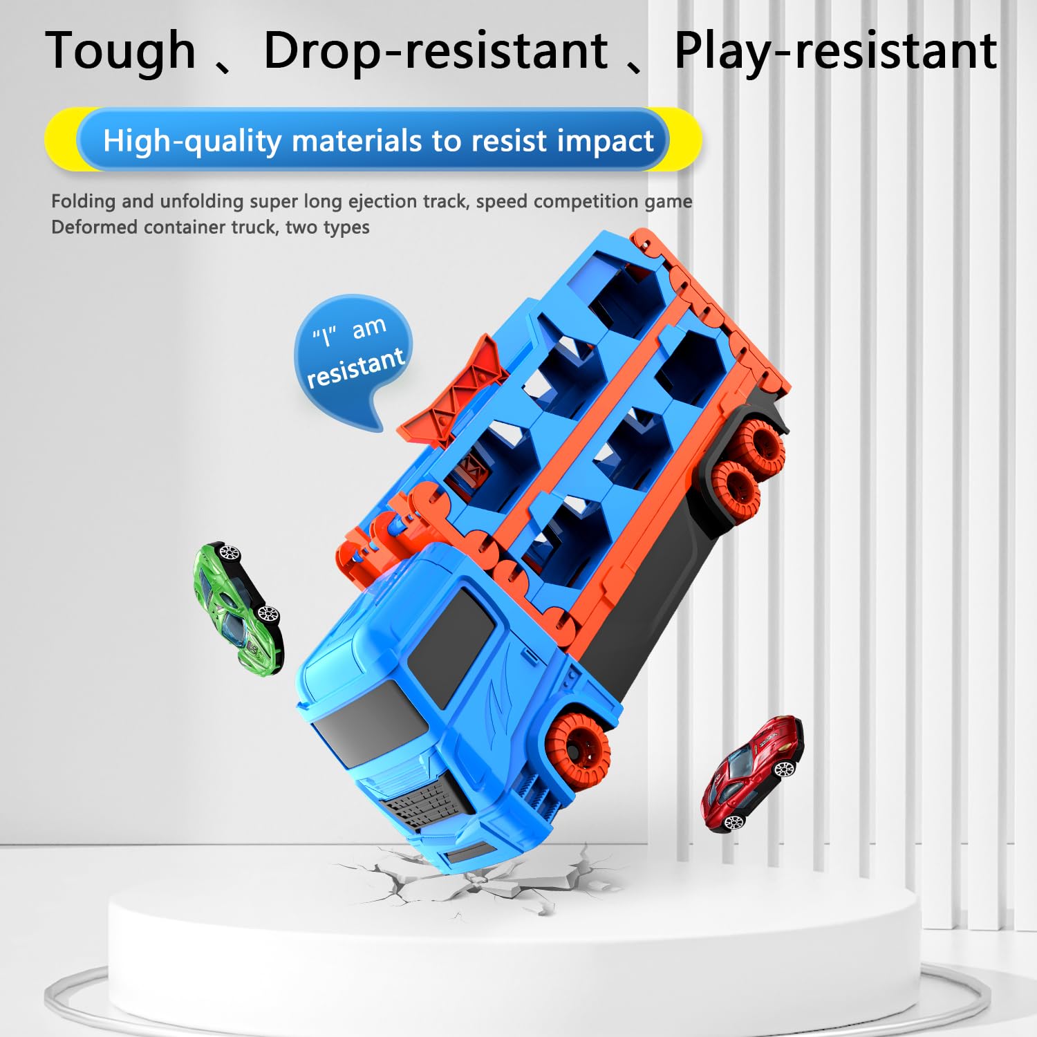 Camion Jouet avec 8 Voitures,Voiture Jouet pour Enfants de 3,4,5,6,7,8+Ans,Garage,Camion de Transporteur Portable et Pliable avec Circuit de Course de 61 Pouces,Cadeau d'anniversaire Noël pour Garçons