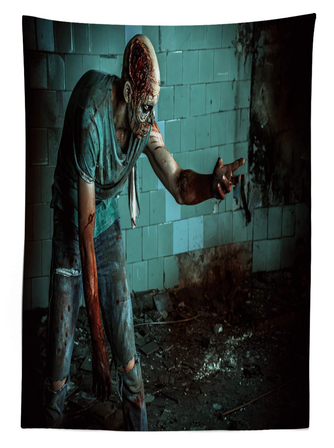 ABAKUHAUS Halloween Tovaglia, Felice Fantasma, Rettangolare per Sala da Pranzo e Cucina, 140 cm x 200 cm, Arancione Nero
