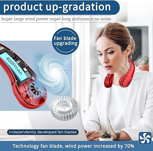 Miniatura 2 de Ventilador de Cuello Portátil, Ventilador de Cuello Sin Aspas, Ventilador Personal Recargable por USB, Ventilador Operado por Batería de 4000 mAh, 3