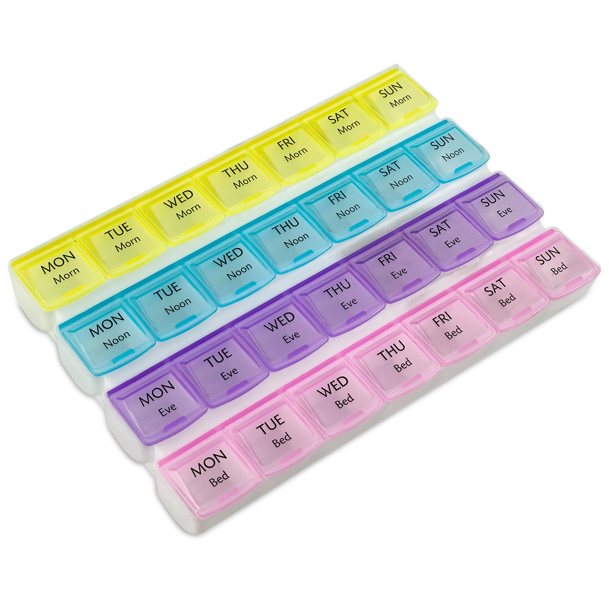 Weekly Pill Organizer - 4-Times-a-Day Pill Planner Pill Box Separates Pills Vitamins with Daily Morning Noon Evening Night