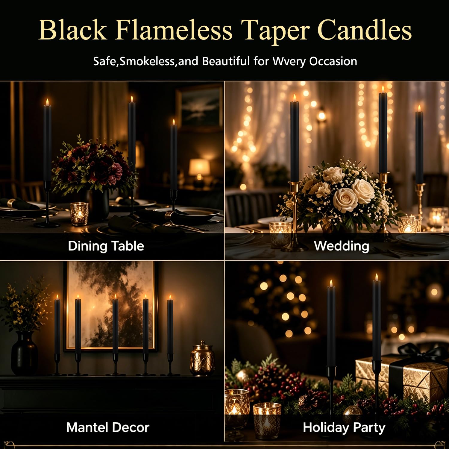 24 schwarze flammenlose kegelförmige Kerzen LED Flackernde Kerzen Set