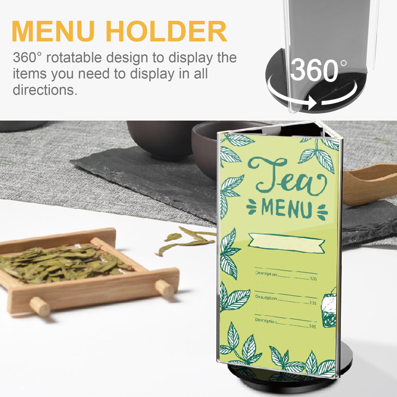 SEWACC 5 Stück Drehbarer Acryl Tischaufsteller Drehbar Stabiles Design Menühalter für Restaurants Büro Preisschilder Flyer Präsentation Langlebig Transparent