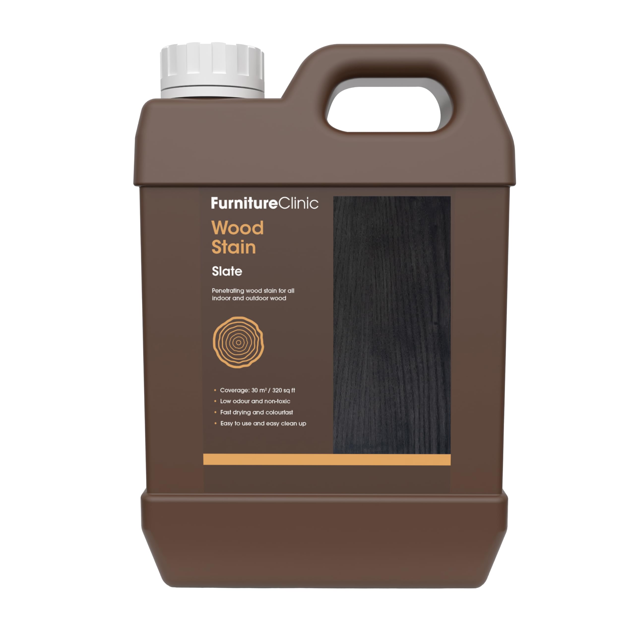 Furniture Clinic Wood Stain | Slate | Water Based | Fast Drying, Low Odor, & Non-Toxic | for Indoor & Outdoor Furniture and More | Multiple Finishes | (85oz / 2.5L)