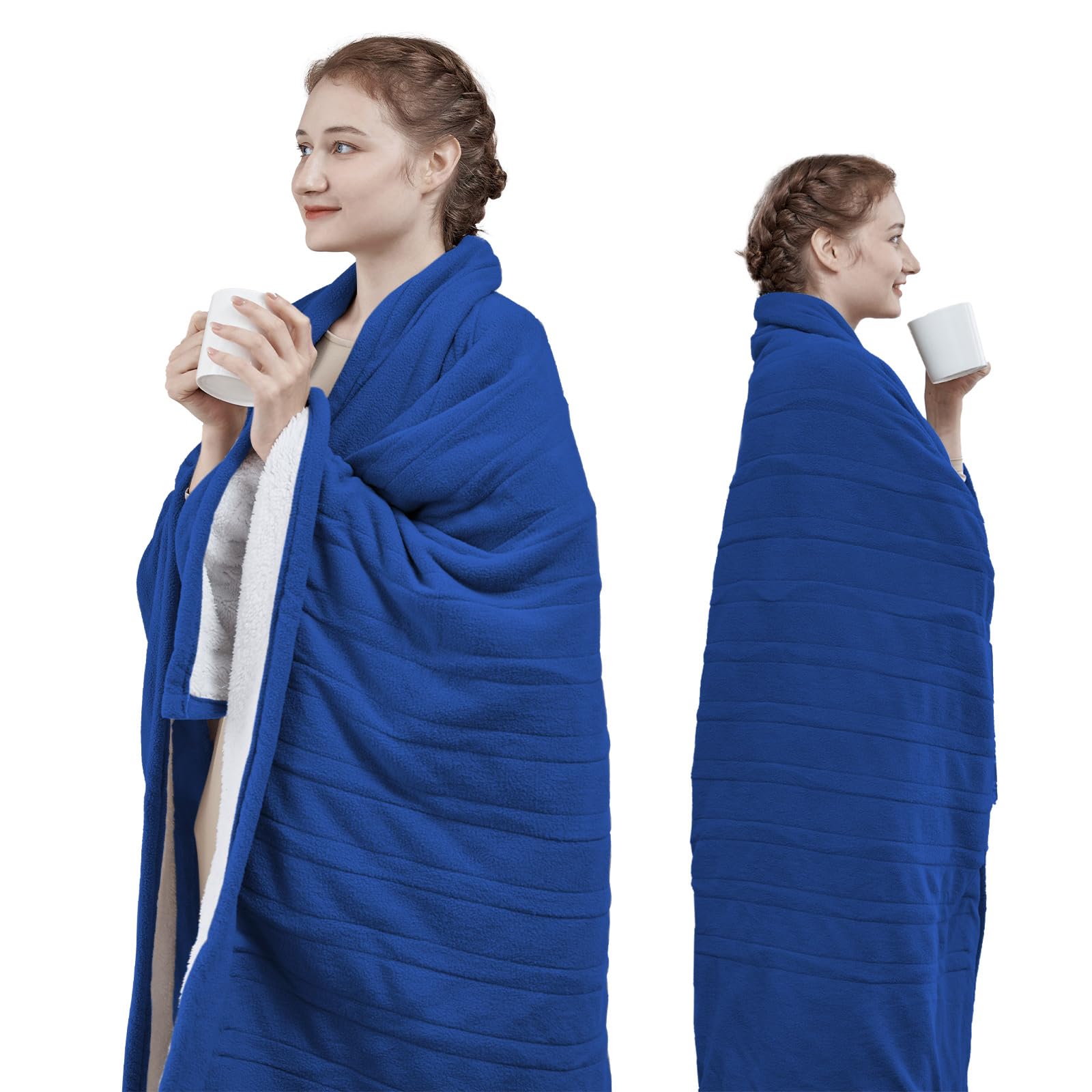 Amazon.com: PiPiMAMA Heated Throw Blanket Electric 50” x 60” Sherpa u0026 Polar  Fleece Portable Heating Blanket Throw Fast Heating with 5 Heating Level, 4  Hours Auto-Off, Overheating Protection Machine Washable Blue :