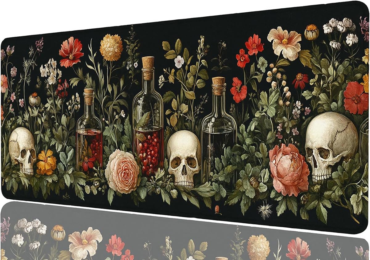 Vintage Aesthetic Desk Mat Gaming Desk Pad Large Mouse Keyboard Pad Dark Academia Gothic Green Plant Desktop Mats Computer Keyboard Pad Mouse Mat Laptop Mat Office Home Decor 31.5" x 11.8"