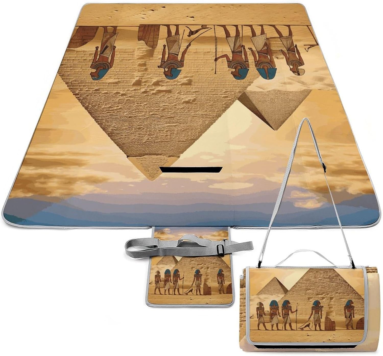Ancient Egyptians Waterproof Picnic Blanket 58.3''x58.3'',Portable and Foldable Picnic Mat with Handle,Outdoor Blankets for Lawn Park Beach Travel