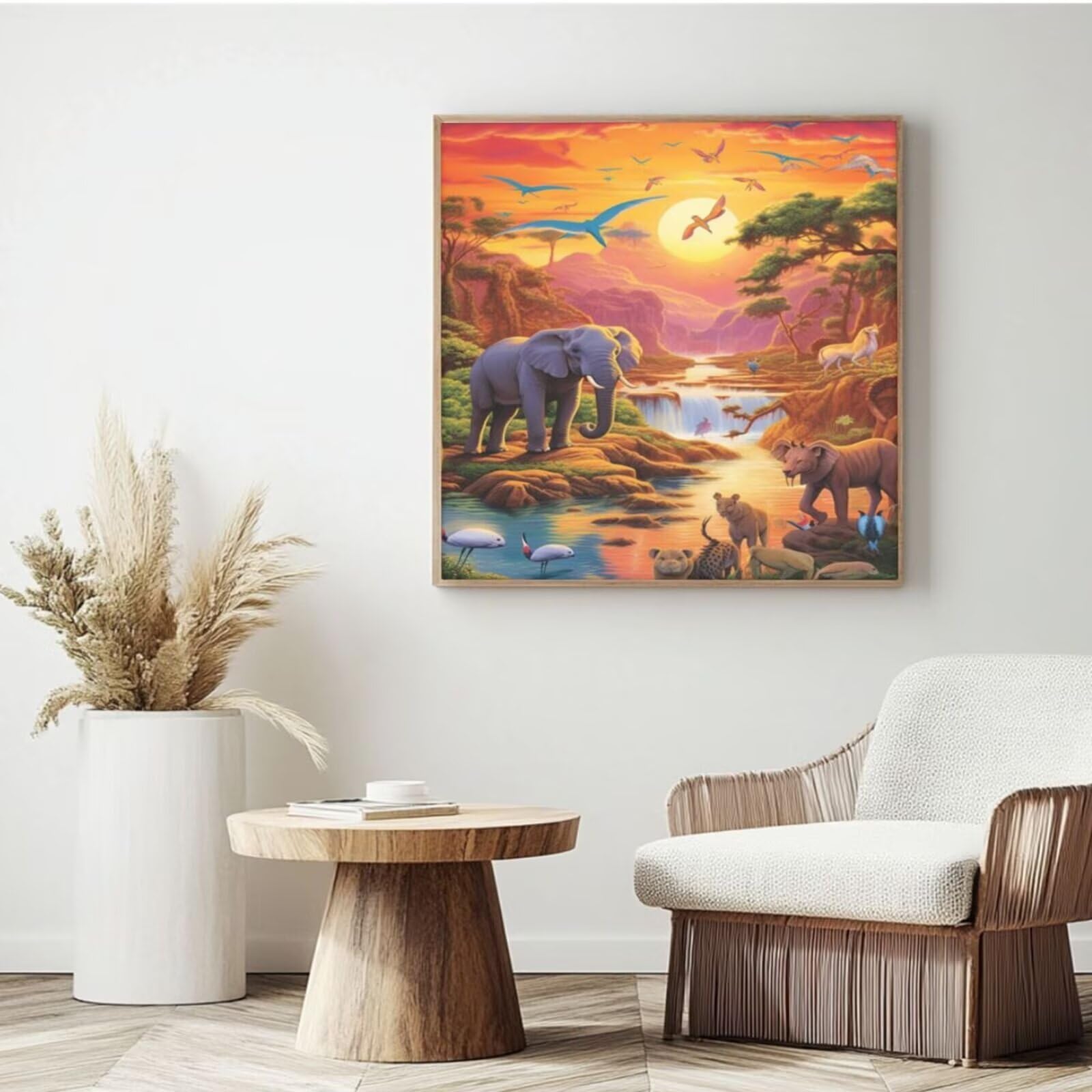 Malen nach Zahlen MK238 Malen-nach-Zahlen-Set für Erwachsene, Motiv: Sonnenuntergang, Wald, Malen nach Zahlen für Anfänger, Acryl-Peinture a Numero mit 6 Pinseln, DIY-Ölgemälde, Kunsthandwerk für