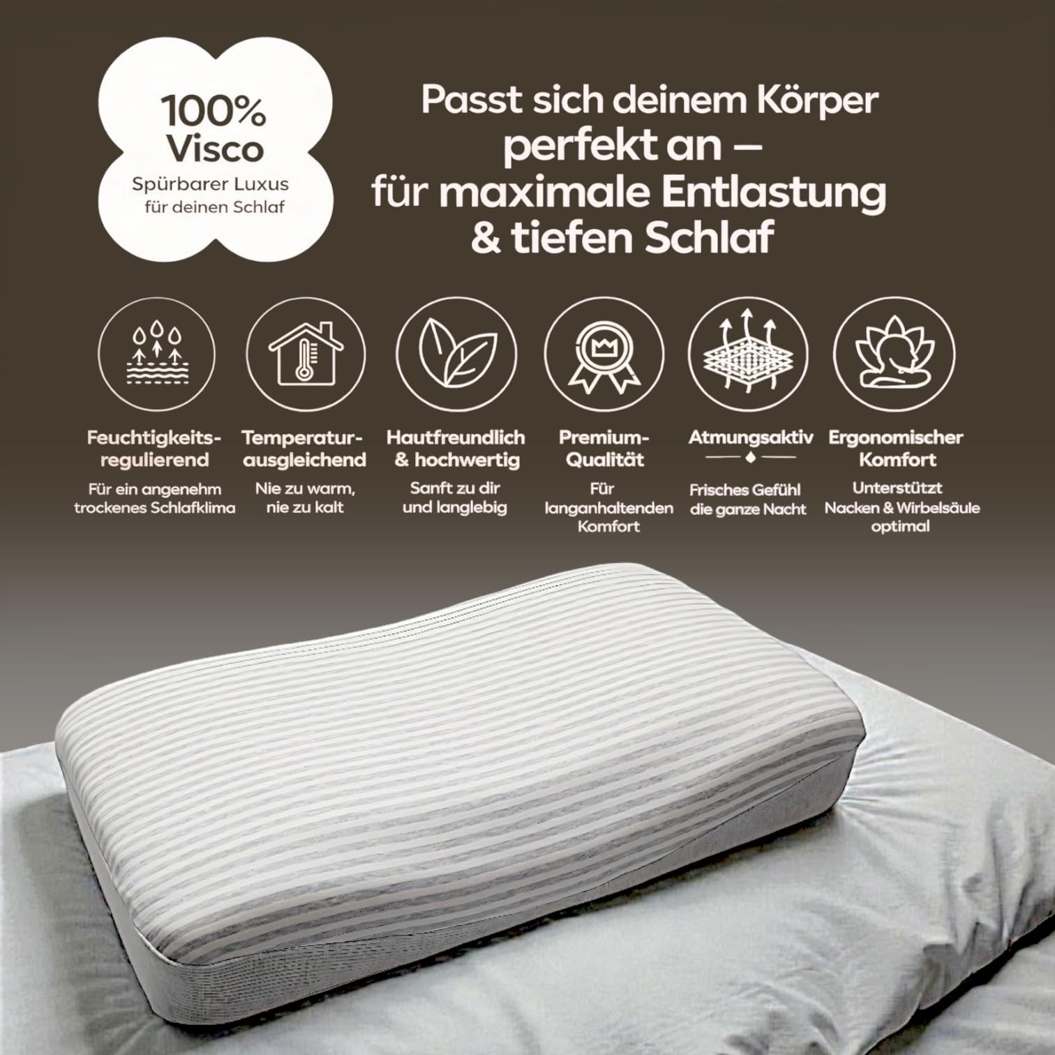 NIVORA® Airsoft Seitenschläfer Nackenkissen aus Memory Foam – Ergonomisches Kopfkissen für Seitenschläfer mit atmungsaktivem Bezug