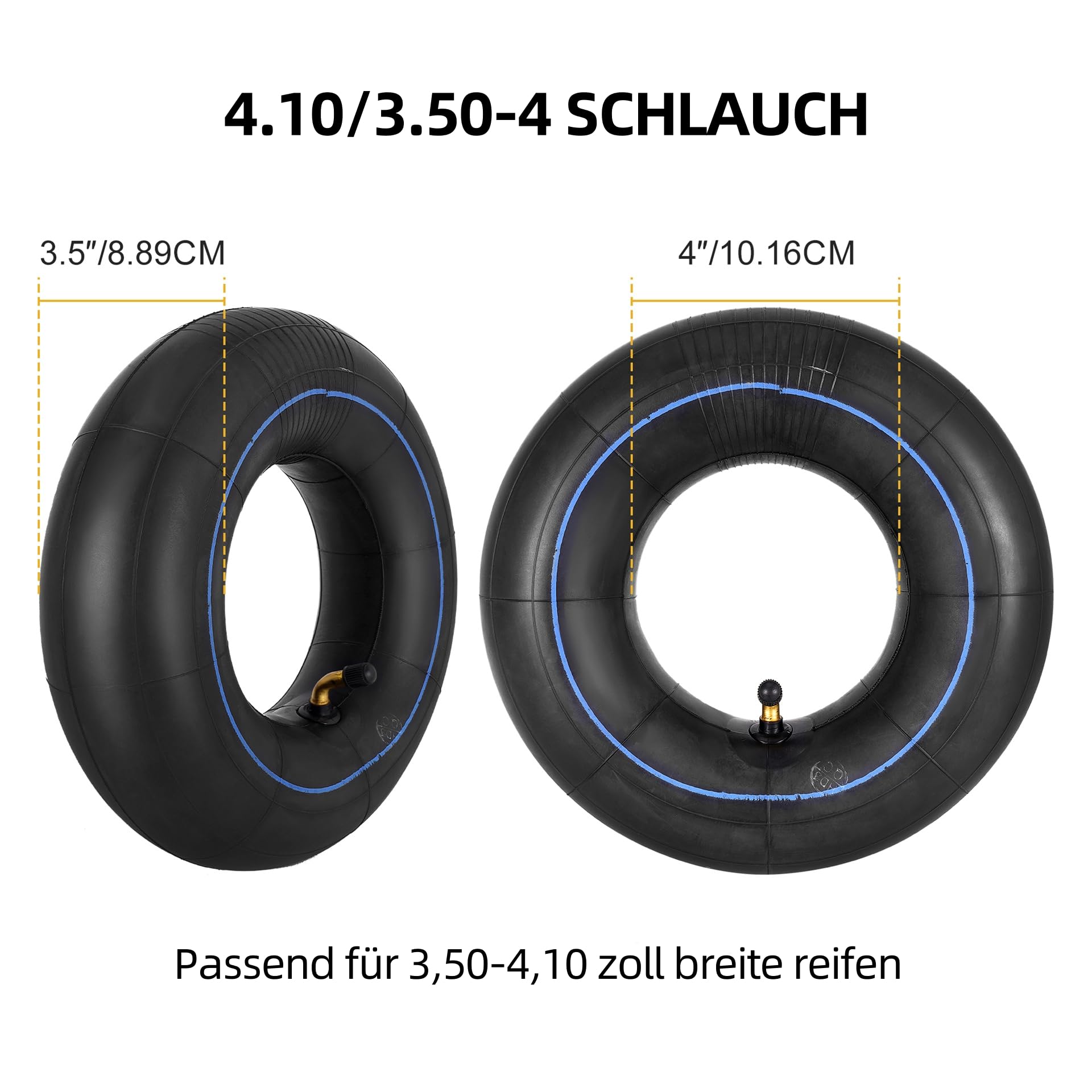 2 Chambres à Air 4.10/3.50-4 TR87 - Tige Pliée - Pour Brouette, Poussette, Monocycle - Lot De 2