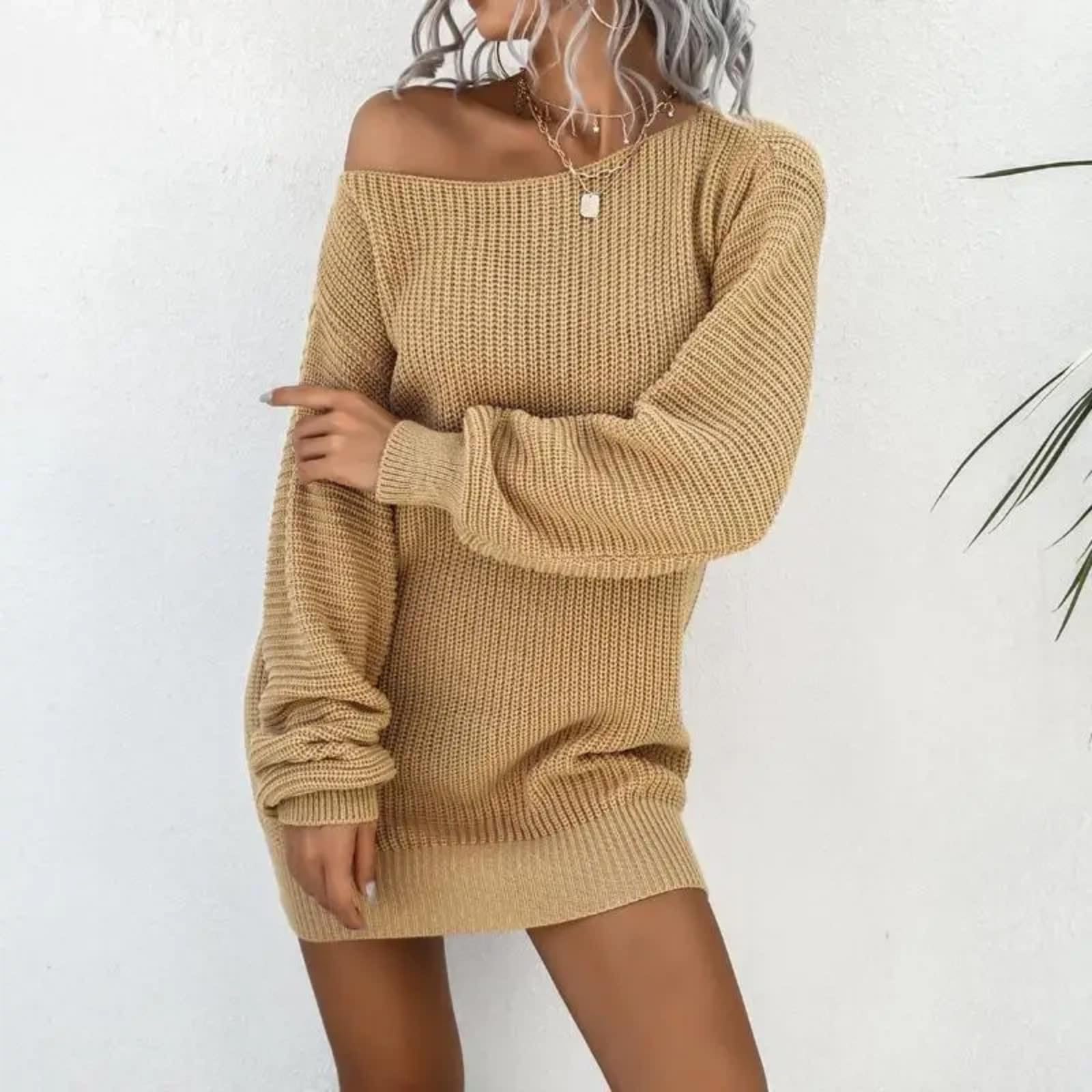 Vestido Informal De Manga Larga De Manga para Mujer con Escote O, Vestido De Jersey Ancho para Mujer