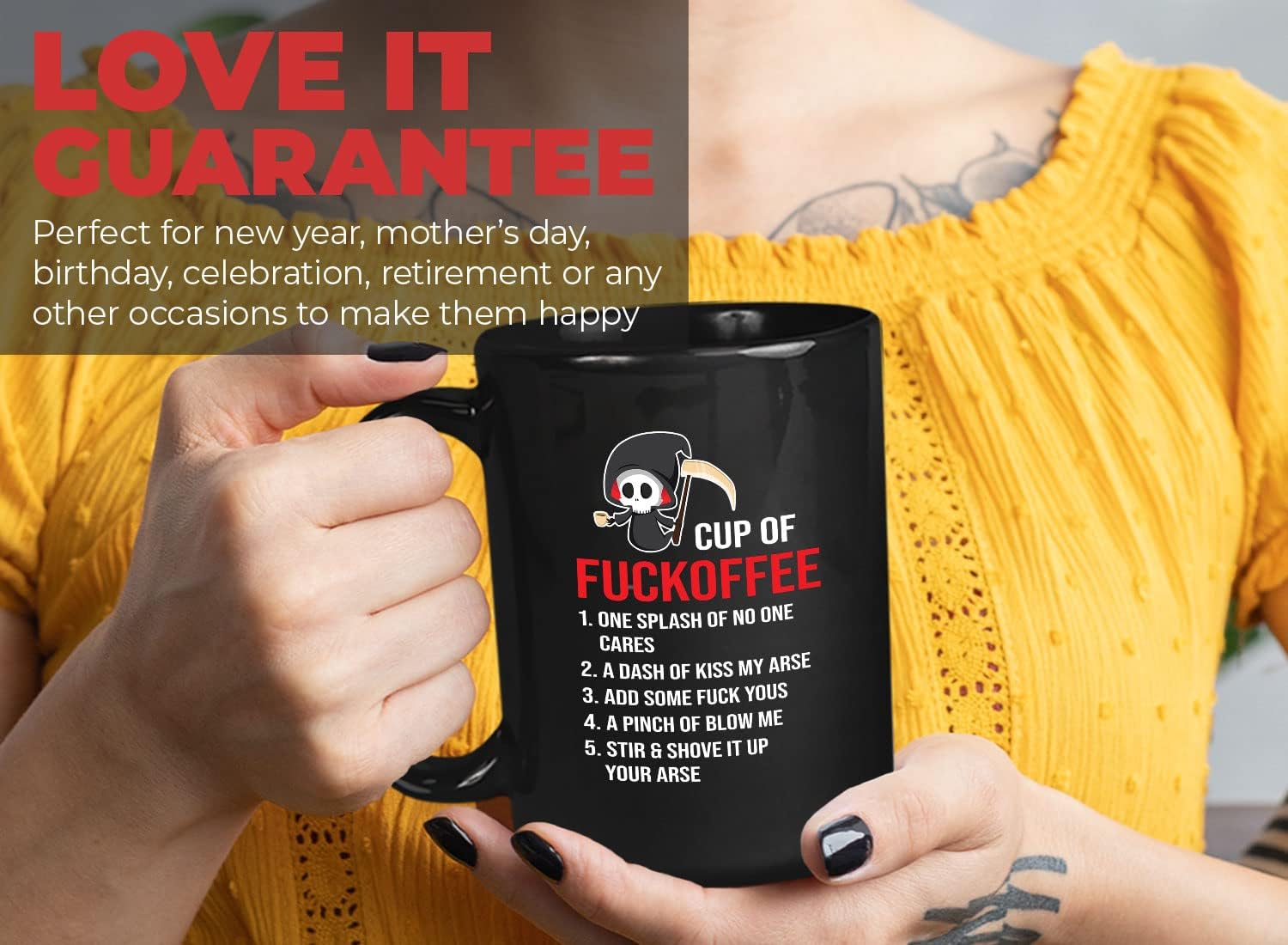 Bubble Hugs Sarcasm Coffee Lover Coffee Mug 15oz Black - Cup of Fkoffee - Funny Caffeine Addict Humor Beverages Grim Reaper Drink Latte Inappropriate