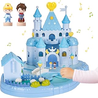 fygurso Dollhouse Princess Castle with 2 Magnetically Controlled Moving Small Figures, Magnetic Tiles Dream Villa Toy with Light and Music for Role Play, Gift from 6-12 Years Girls