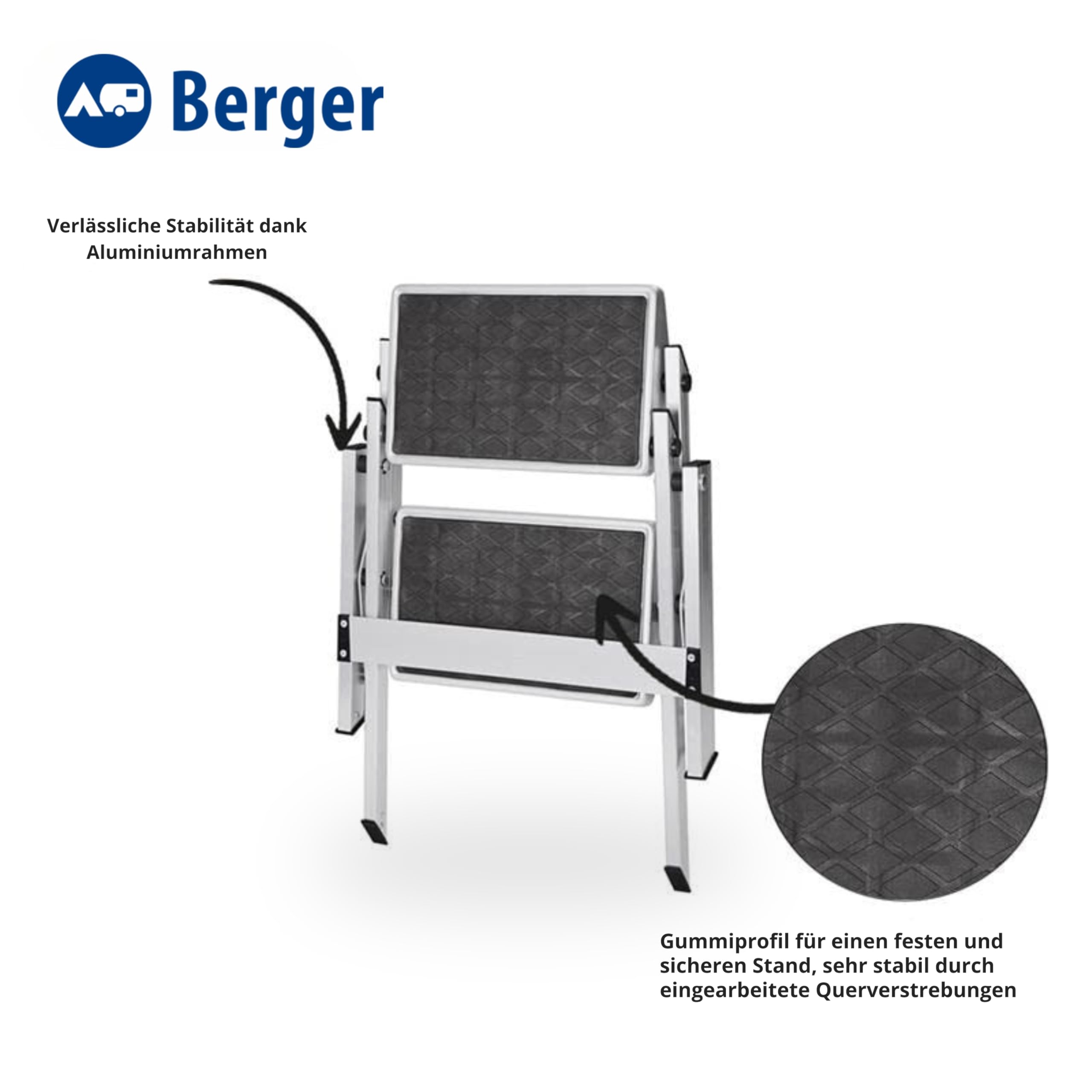 Trapladder met 2 treden, inklapbaar, van aluminium, kleine
